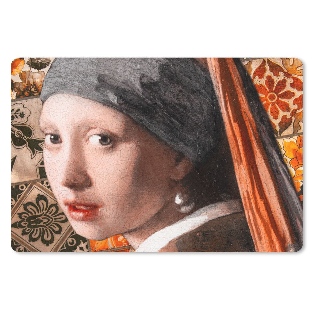 MuchoWow Schreibtischunterlage Das Mädchen mit dem Perlenohrring - Vermeer - Collage 60x40 cm - XXL Mauspad - Großes Mauspad