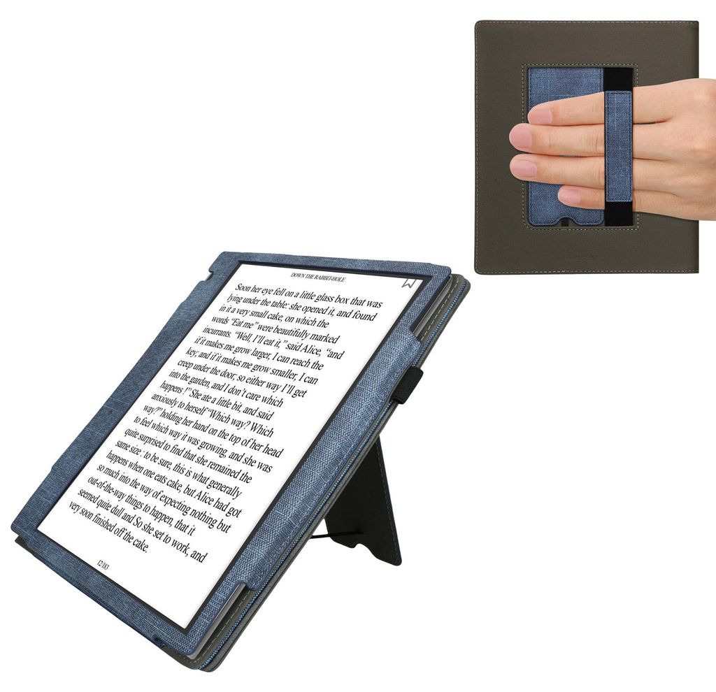 kwmobile Hülle kompatibel mit Pocketbook InkPad Eo / Bigme InkNote Color+ Hülle - Flip Case mit Handschlaufe - Kunstleder Cover - Dunkelblau