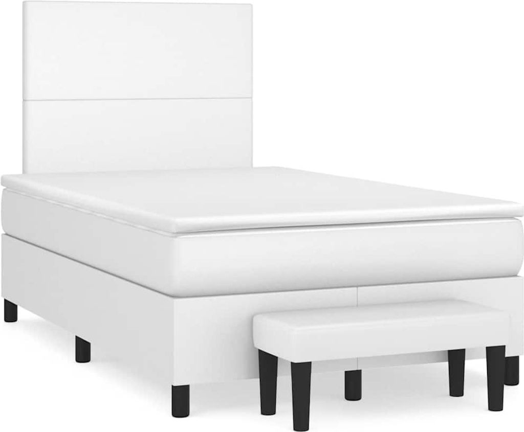 vidaXL Boxspringbett mit Matratze Weiß 120x190 cm Kunstleder