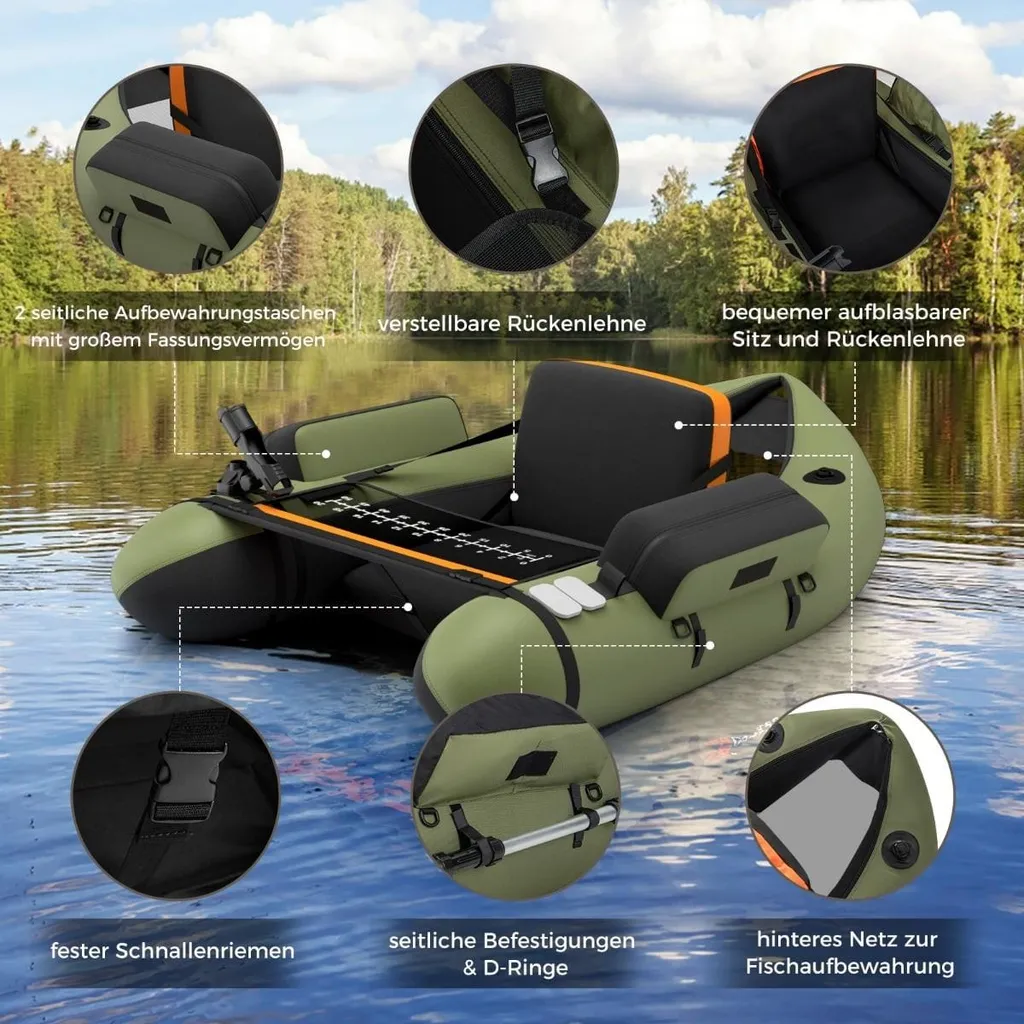 Float tube pour pêche en rivière et lac, stable avec dossier modulable