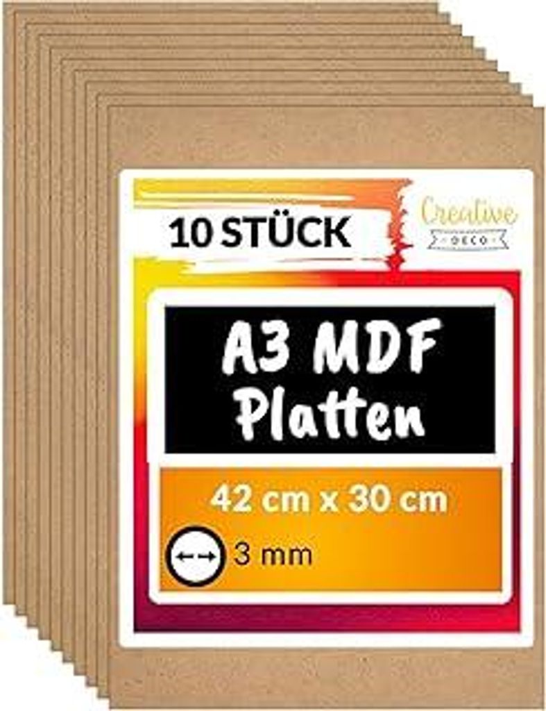 Creative Deco 10 x A3 MDF Platten | 420 x 300 x 3 mm | Dünne Holz-platten | Perfekt für Laser, CNC Router, Modellierung, Durchbrochenes, Laubsäge