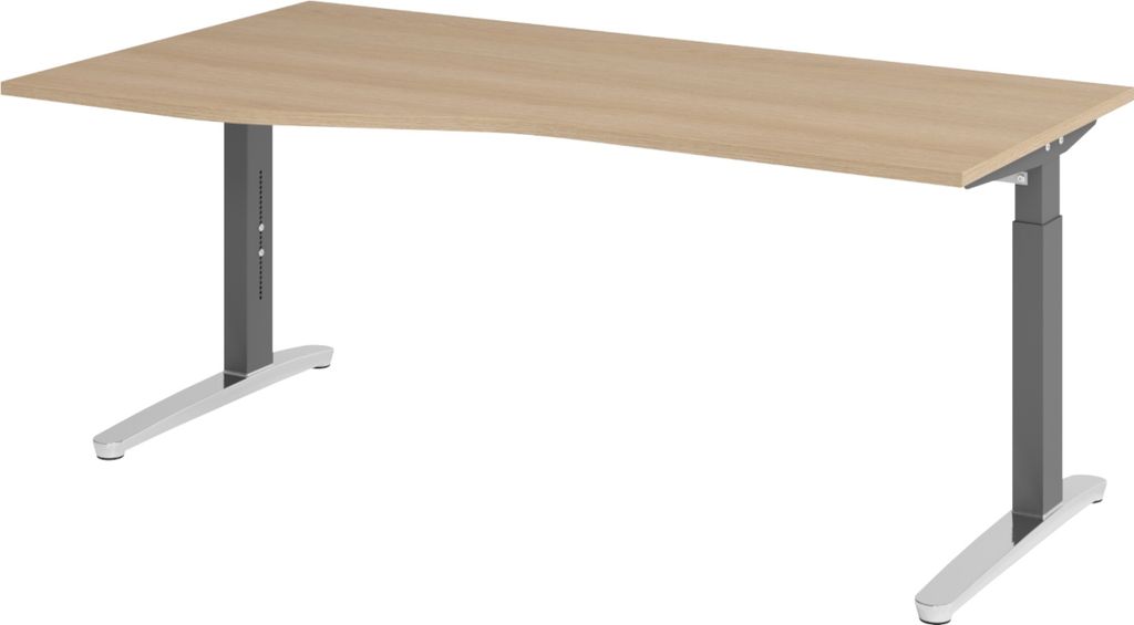 bümö Schreibtisch Serie-XB - Größe: 180 x 100 cm, Nachbildung: Eiche, Gestell: Graphit/Alu poliert