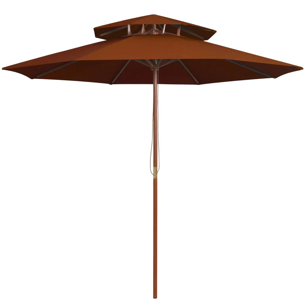 Parasol Double Toit The Living Store Mât en Bois Terracotta Rouge 270 cm