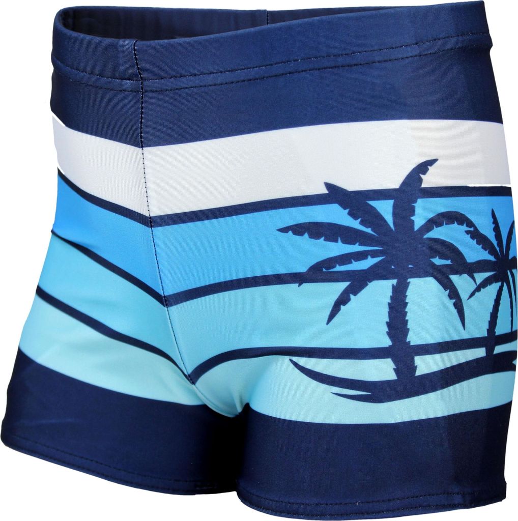 Aquarti Jungen Badehose Gestreift mit Motiven, Farbe: Dunkelblau / Blau / Palmen, Größe: 158