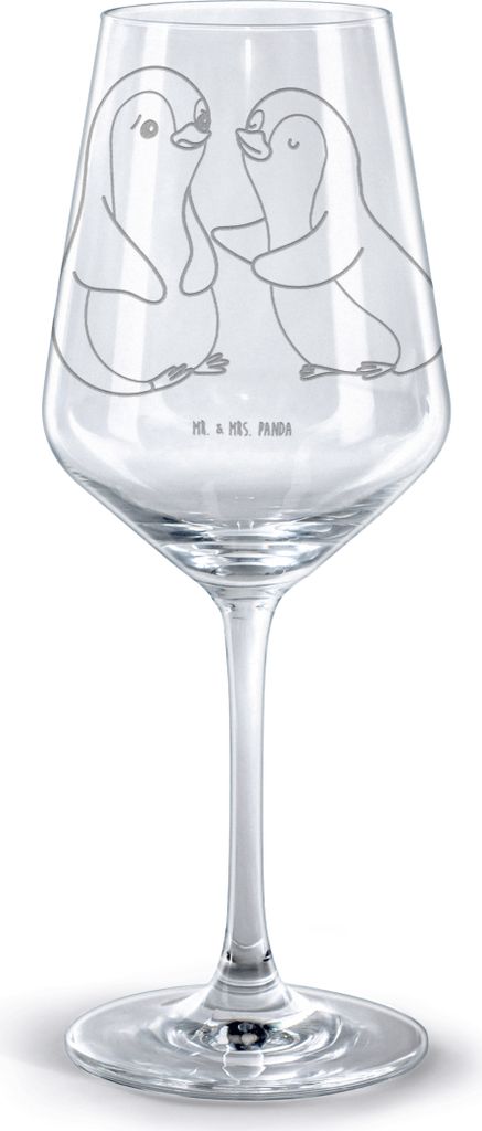 Mr. & Mrs. Panda glas für rotwein Pinguine trösten - Transparent - Geschenk, Freundin, Weinglas, Valentinstag, Frauen, graviert, Rotweinglas mit ...