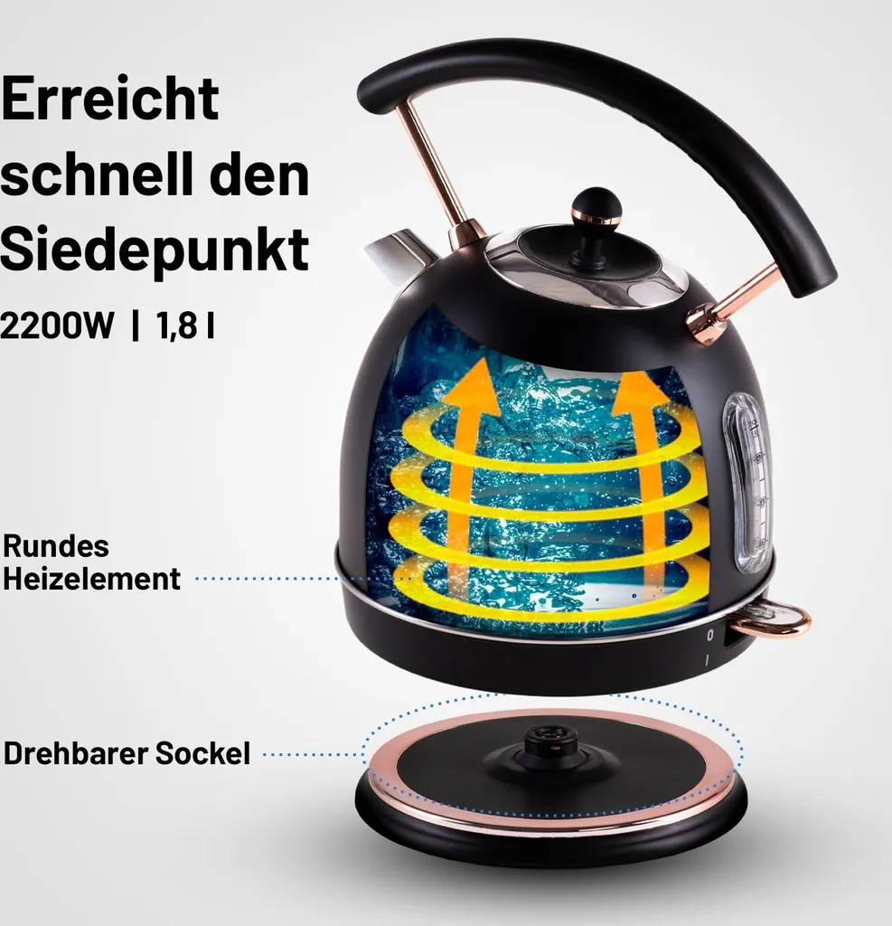 Bouilloire 1.7L Lauben LBNEK17BC 2200W Chauffe Rapide et Sans Fil Noir - 3