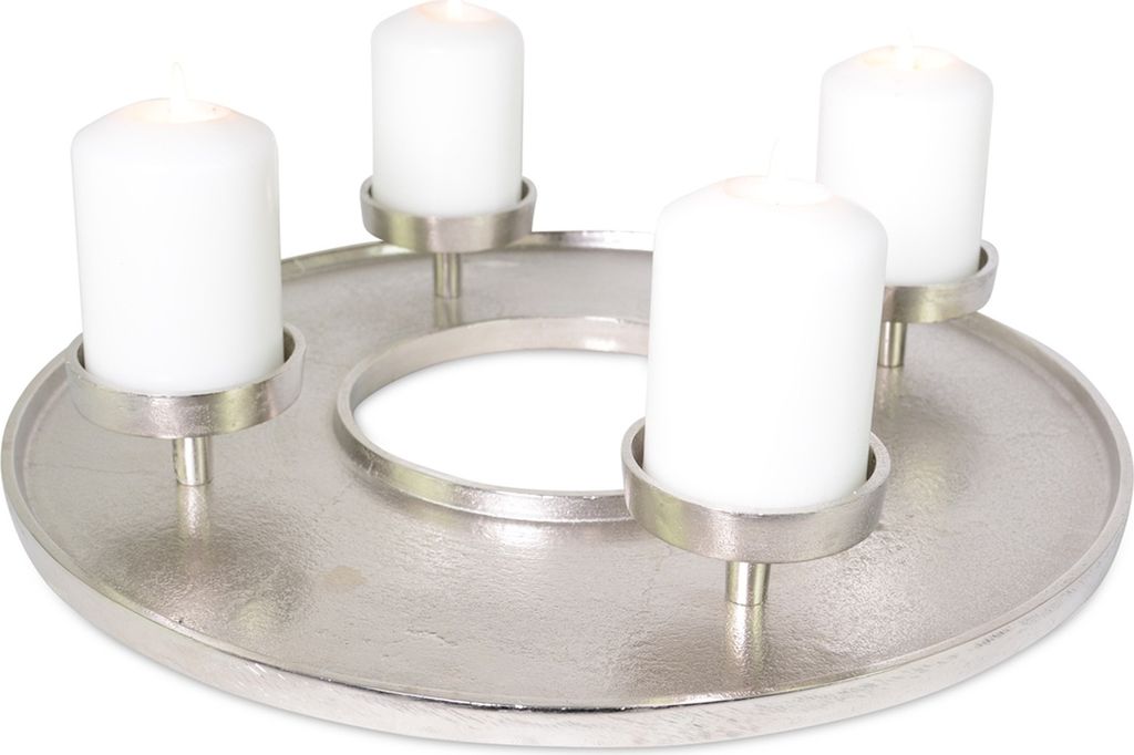 Adventskranz Kranzschale Ø 41 cm | Metall Silber | Kerzen & Produktbild 