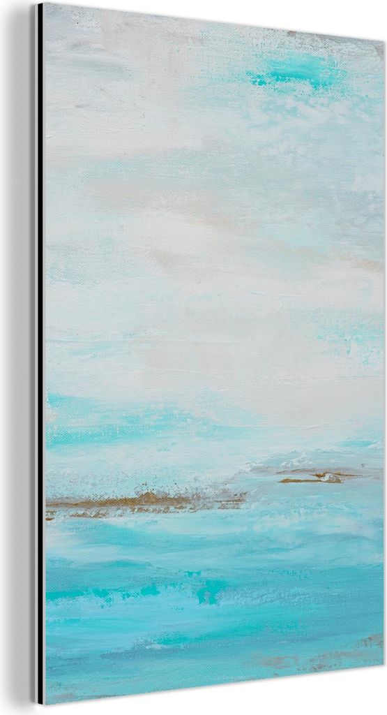 MuchoWow Wanddekoration Metall Metallbild Wandkunst 100x150 cm Farbe - Malerei - Abstrakt - Blau MuchoWow Aluminium Gemälde - Bild