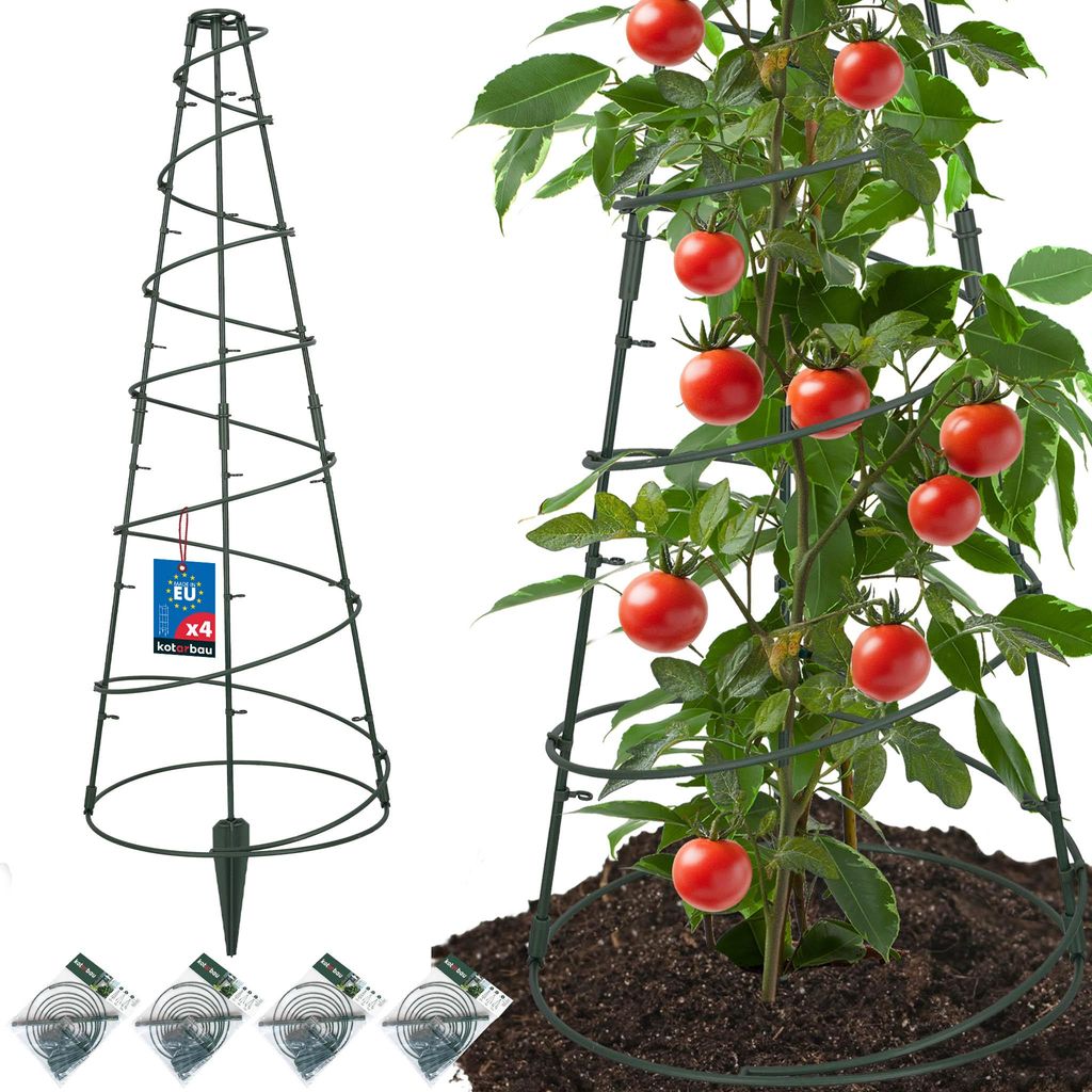 KOTARBAU 4er Set Modulare Rankhilfe 35cm Konisch 90cm hoch Rankgitter für Kletterpflanzen & Gemüse Tomaten Ranksäule Pflanzenstütze aus Ku...