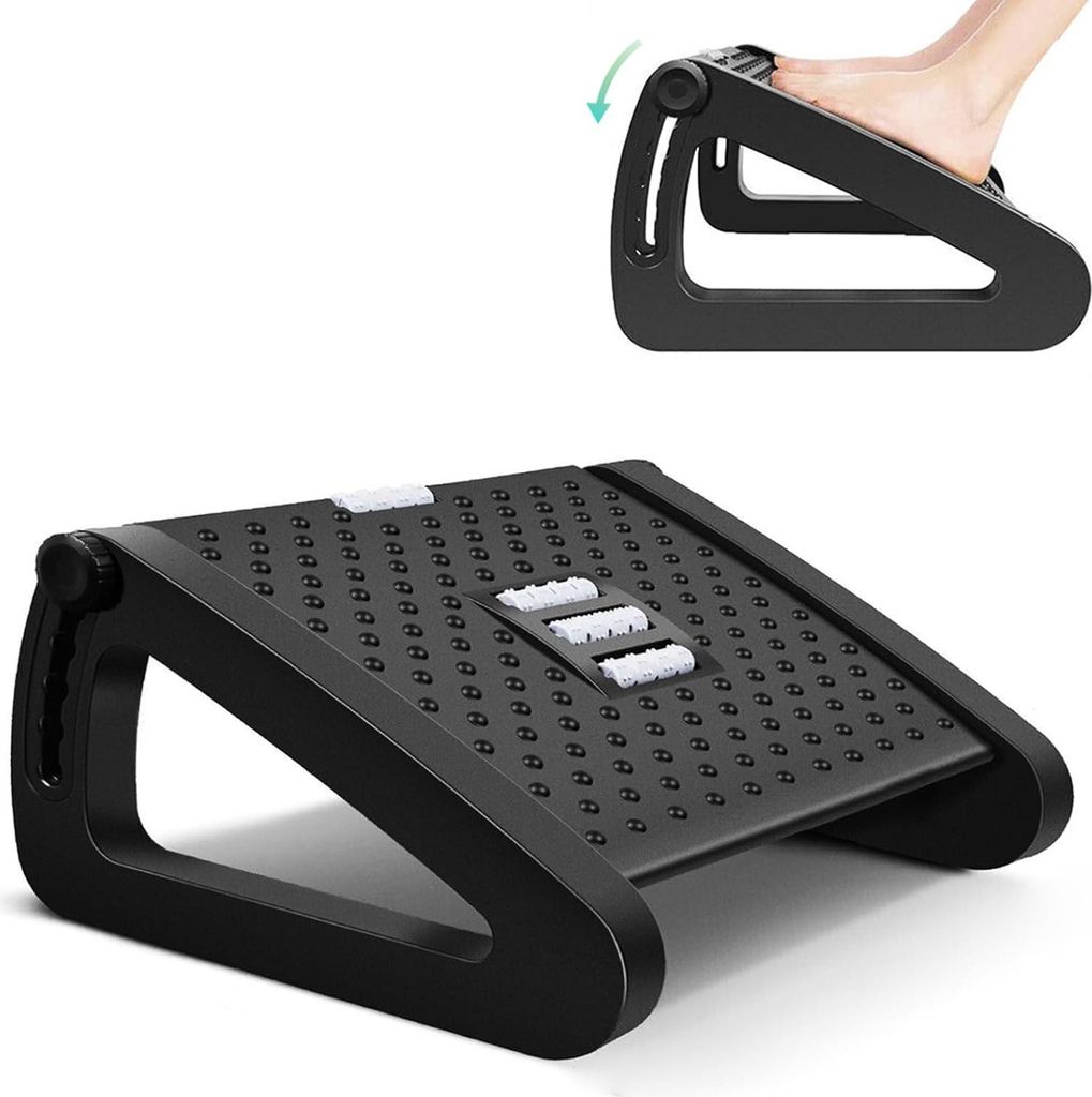 Ergonomische Fußstütze mit Massagetextur und Rollen - Verstellbare Fußstütze in 6 verschiedenen Höhen - Für Büro und Zuhause