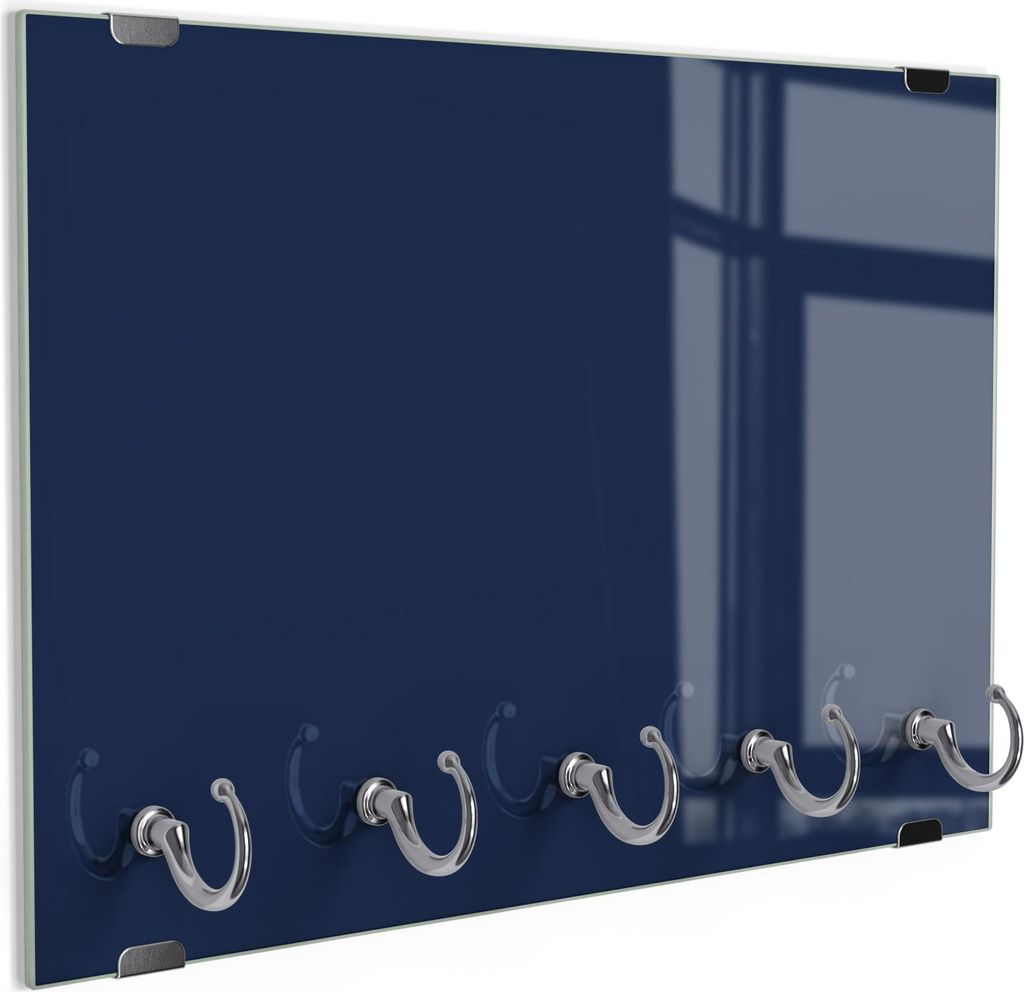 DEQORI Schlüsselbrett Glas 30x20 cm 'Unifarben - Dunkelblau' Schlüssel Halter Board Haken