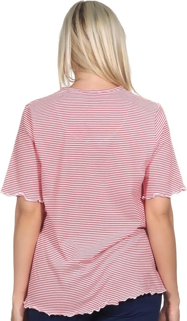 Damen kurzarm Schlafanzug Oberteil Pyjama Shirt Mix & Match – ideal zu kombinieren ; streifen_pink , 48