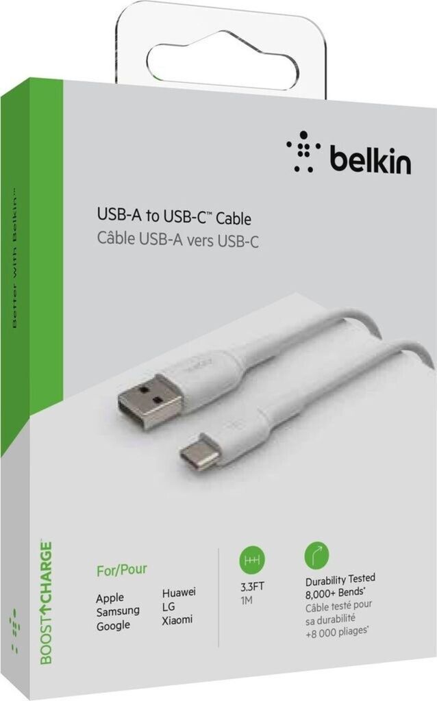 Belkin BoostCharge, 1 m, USB A, USB C, Weiß Produktbild 
