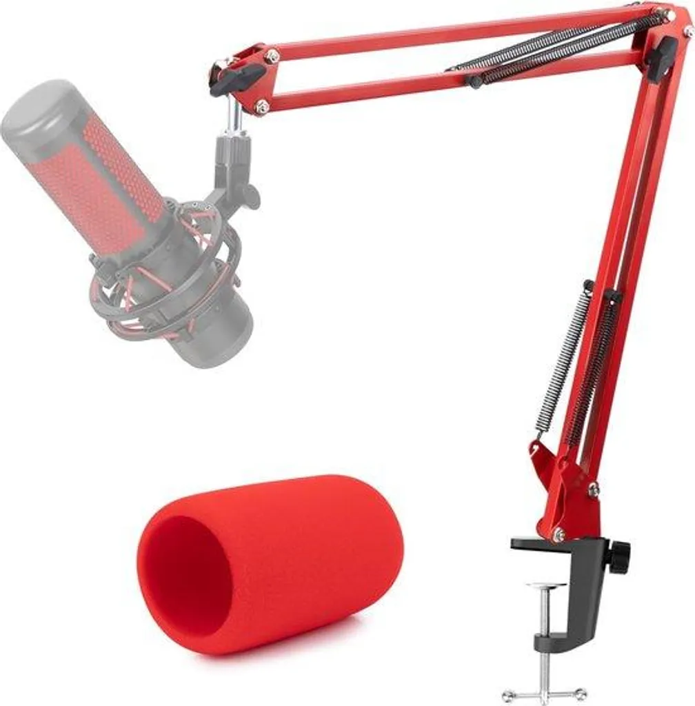 Bras de micro studio pour streaming et podcast rouge spécial QuadCast