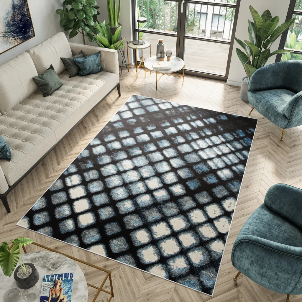 Tapis Moderne pour Chambre de Jeunes Design Noir Bleu 80 x 150 cm