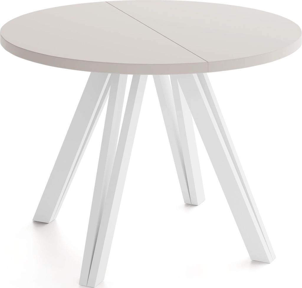 Runder Esstisch Ausziehbar 100–180 cm mit Weißen Holzbeinen aus Buchenholz – Moderner Ausziehtisch für Esszimmer, Küche und Wohnzimmer – T...