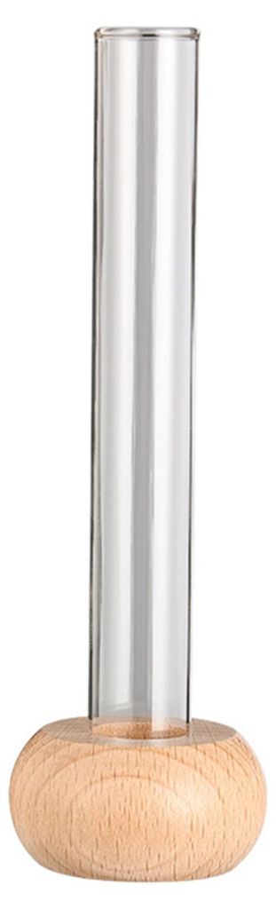 Glasröhrenvase mit Holzsockel, minimalistische Blumenvase für einzelne Stiele, geeignet für Schnittblumen, Tischdekoration für Zuhause oder Sch...