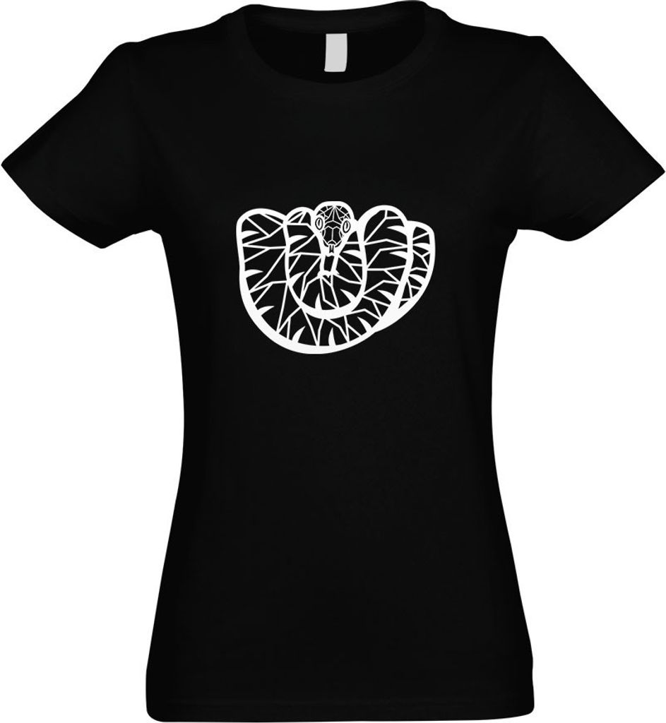 Kiwistar - T-Shirt tailliert - Damen - schwarz - Polygon Schlange Boa Tier Art - mit Motiv Bedruckt - Funshirt Design - Sport - Freizeit - Damen - M