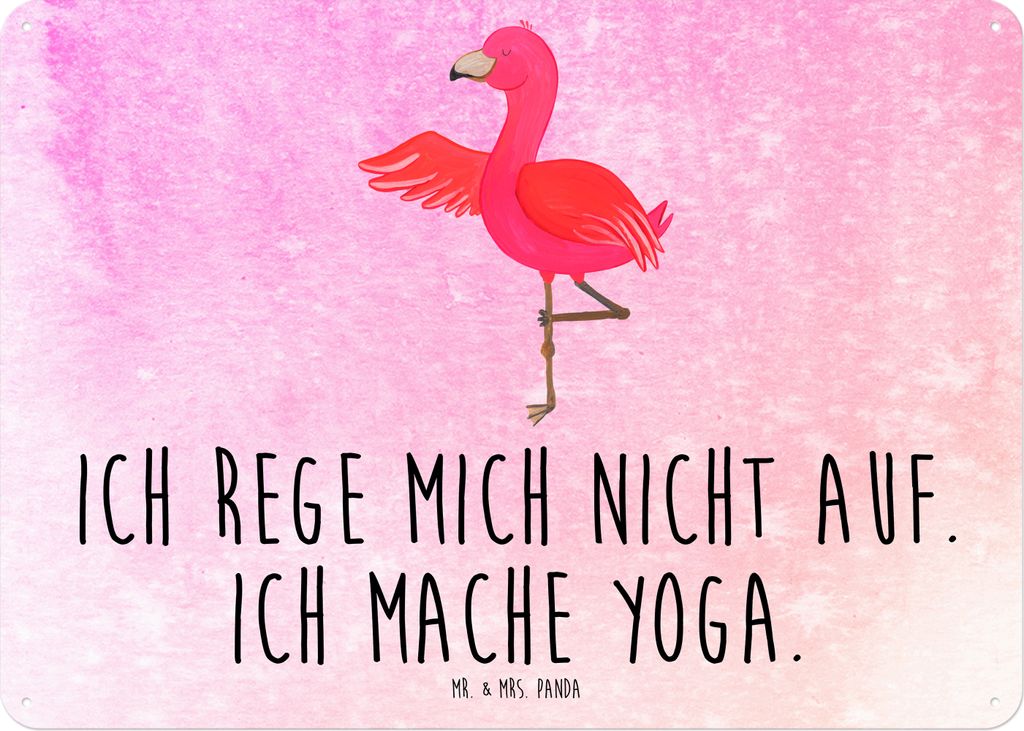 Mr. & Mrs. Panda Retro Blechschild Flamingo Yoga DIN A5 - Aquarell Pink - Geschenk, Namaste, Schild, Baum, Wandbild, Rosa, tafel, Meditieren, Türs...