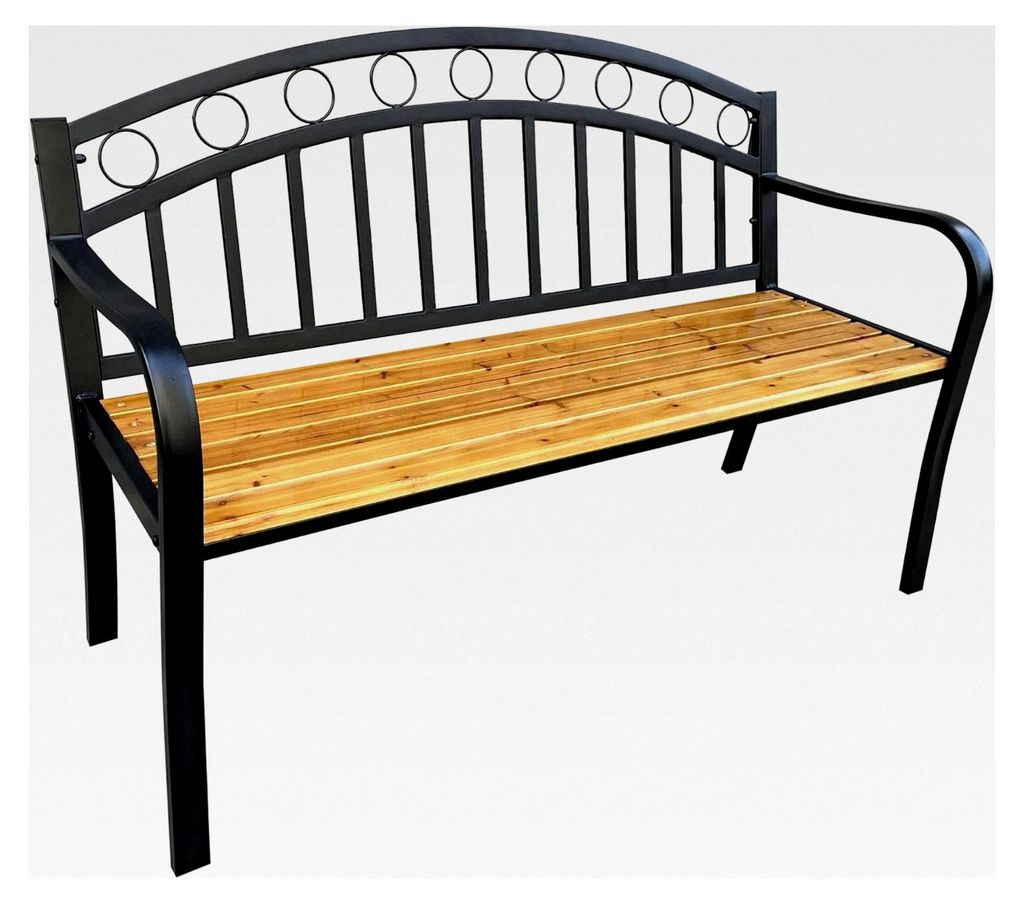 Gartenbank Arum | Bank aus lackiertem Holz mit Stahlbeinen | Wetterfeste Sitzbank für den Außenbereich | Holzbank für den Garten | Gartenbänke ...