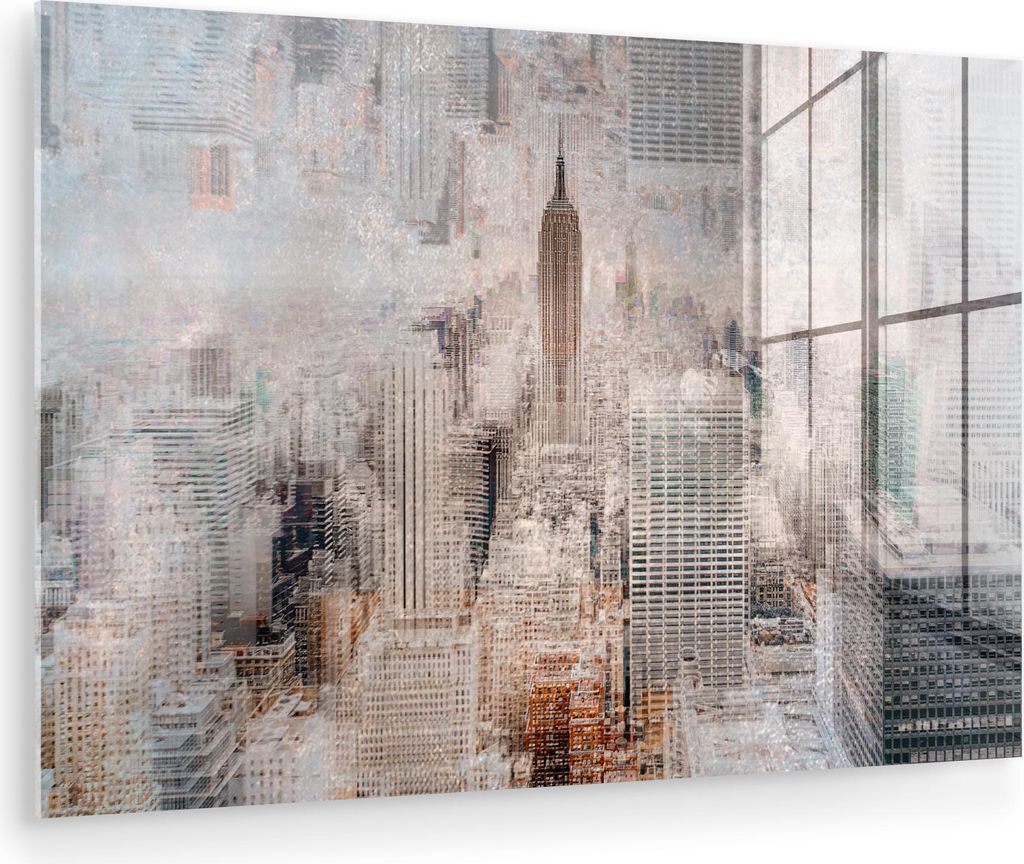 MuchoWow Glasbilder - Bilder auf Wandbild - Foto auf Glas New York - Stadt - Skyline - Bauwerke - Kunst 60x40 cm Wanddekoration aus Glas - Acrylgla...