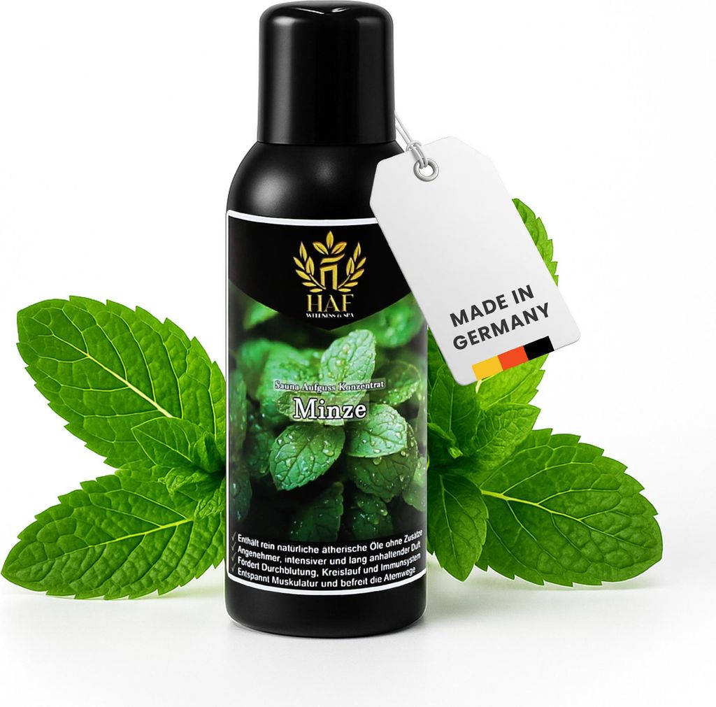 HAF Saunaaufguss Minze 100 ml - Sauna Aufgussmittel - Saunaduft mit natürlichen ätherischen Ölen für intensiven & langhaltenden Duft
