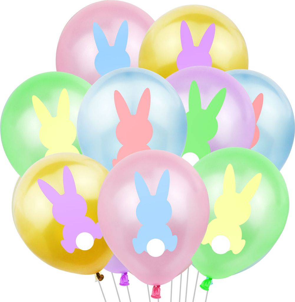 Oblique Unique Osterhasen Luftballon Set 10 Stk. Hasen Ballons Deko für Ostern Kinder Geburtstag Osterdeko bunt
