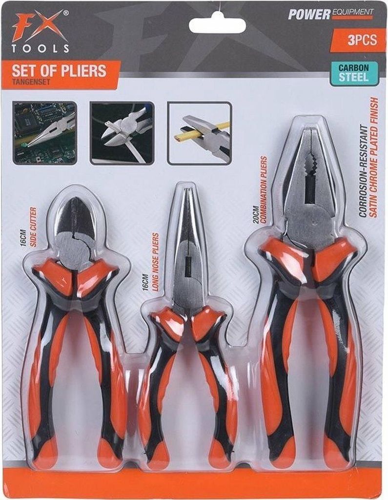 FX Tools | Zangenset | 3-teilig - Seitenschneider, Flachzange, Kombizange