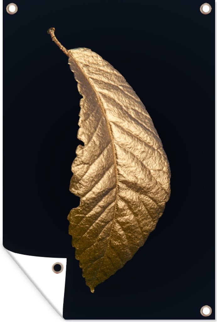 MuchoWow 40x60 cm Outdoor-Poster Gartendeko Sichtschutz Garten Poster für den Garten Blätter - Luxus - Gold - Schwarz - Natur