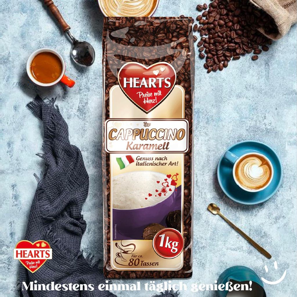 HEARTS Cappuccino Karamell 1kg Instantkaffee Pulver Produktbild 3