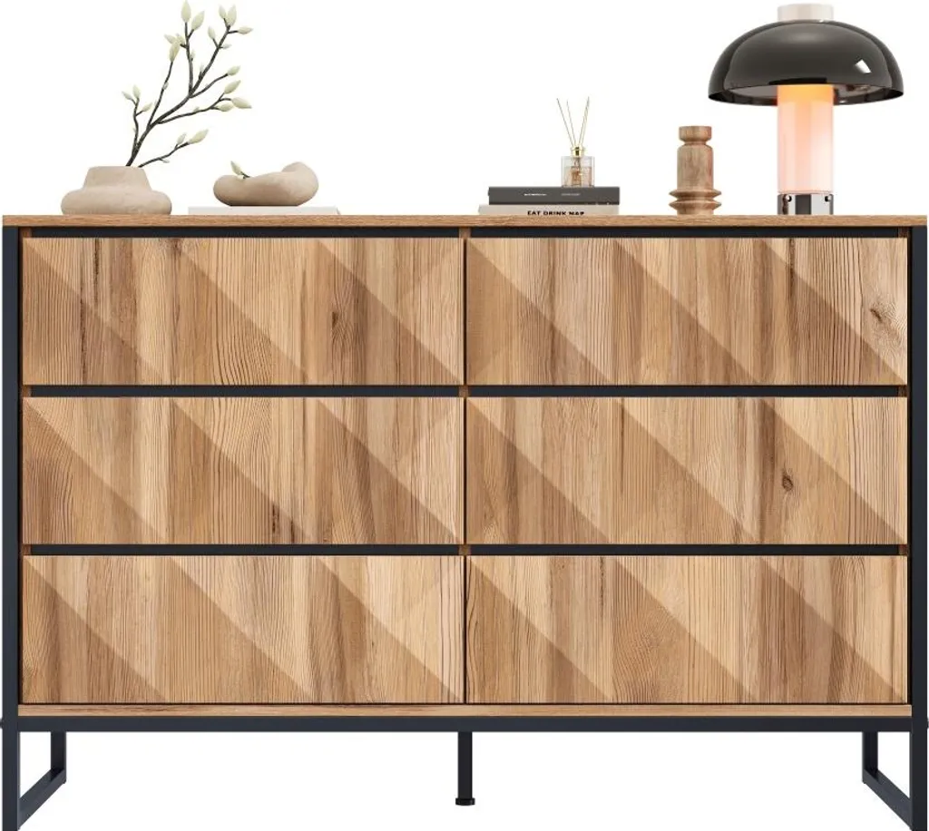 Sideboard AIORBER Noir et Bois Naturel avec Pieds en Métal Élégants
