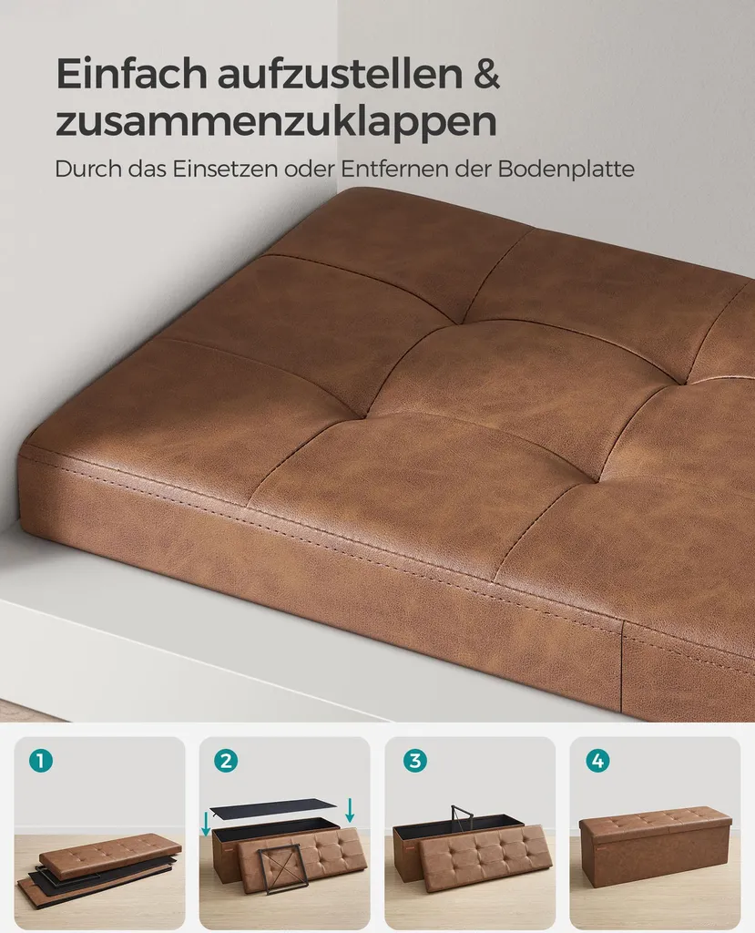 Banc pliant 120 litres 38 x 110 x 38 cm brun café en simili cuir chic