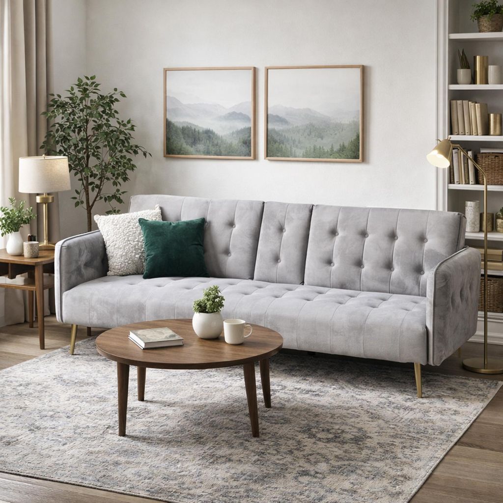 Couch mit Becherhalter und Bettfunktion Velvet Grau