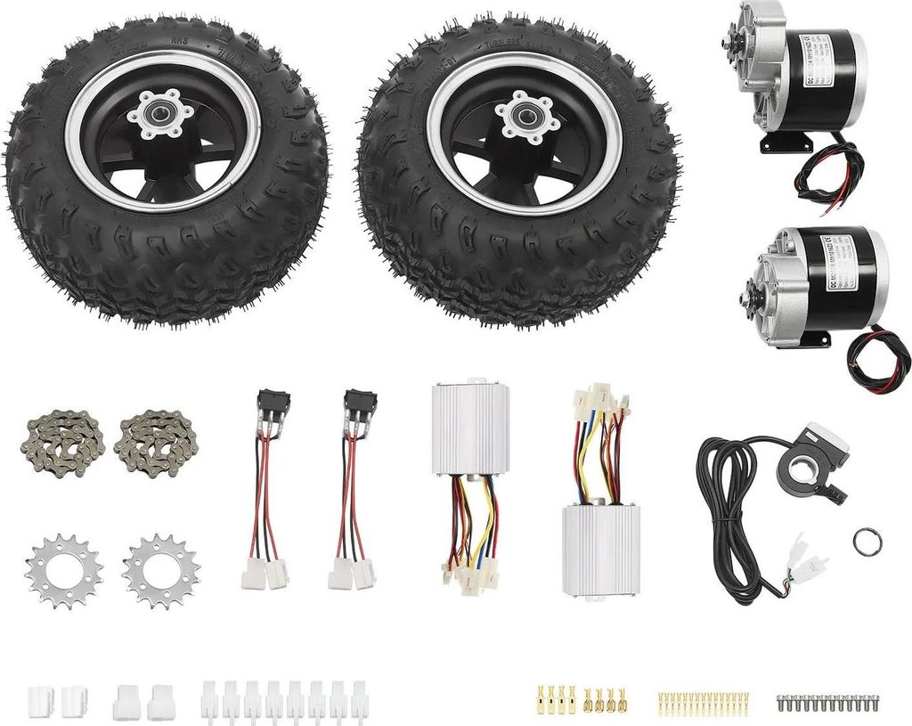 Antriebsset für E-Scooter/Go-Kart - Bürsten-Getriebemotor - 36V 350W - 25,4 cm Räder - Daumengas & Rückwärts-Schalter - Schwarz