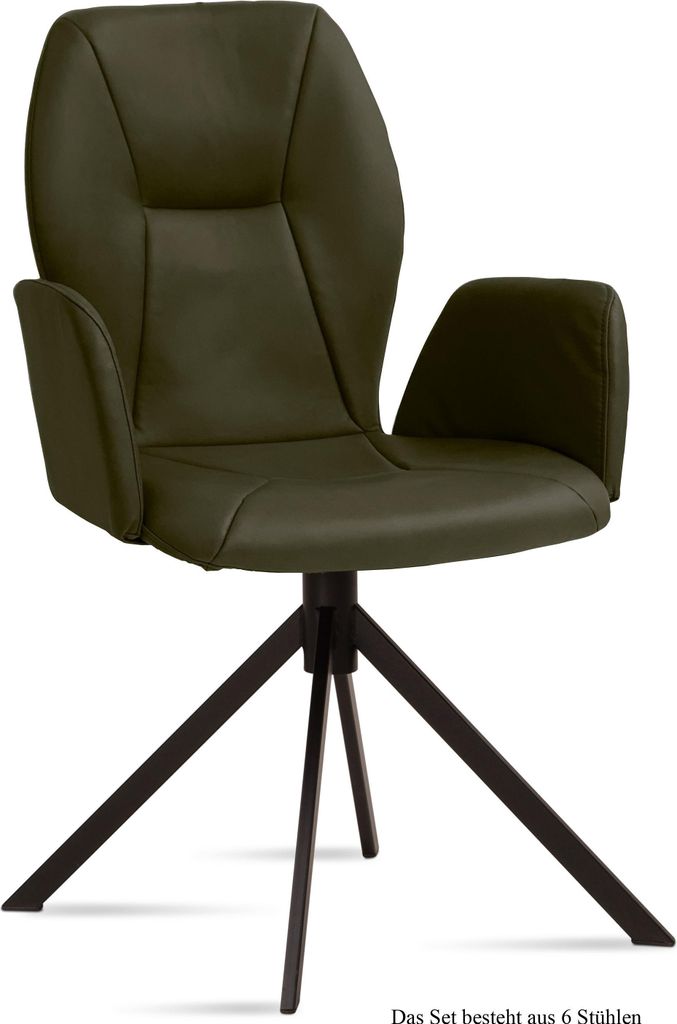 Armlehnstuhl (6er-Set) Davita 58x92x60 Schwarz/Khaki