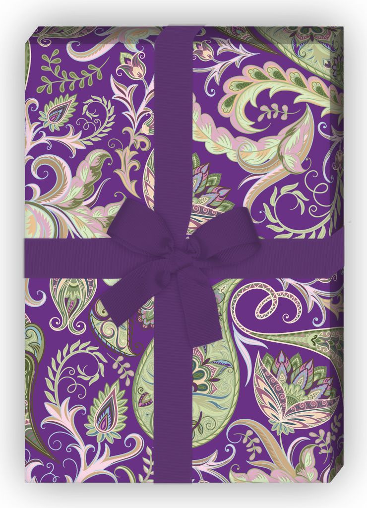 Üppiges edles Geschenkpapier mit Paisley Nachbildung, lila - G10149, 32 x 48cm