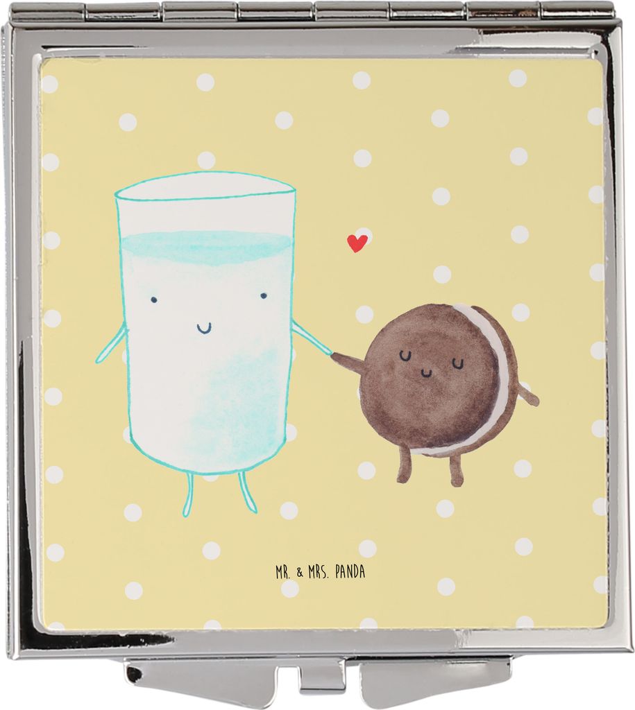 Mr. & Mrs. Panda Schminkspiegel Milch Keks - Gelb Pastell - Geschenk, Klappbarer Spiegel, Cookie, Kaffee, Lustige Sprüche, Kleiner, Kekse, Kosmeti...