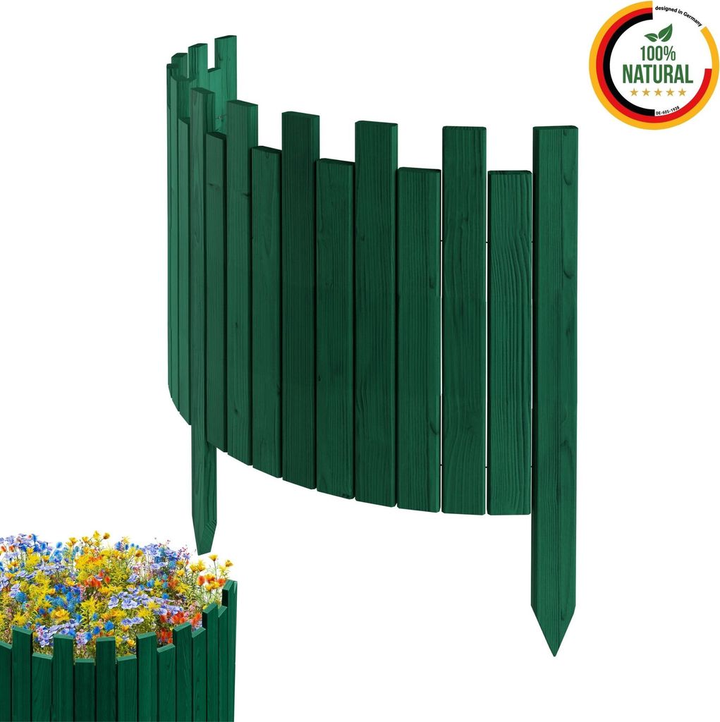 Floranica Beeteinfassung Rasenkante Holz Rollzaun Holzzaun 100 x 40 cm Grün imprägniert Flexible Rollborder Palisade Gartenzaun