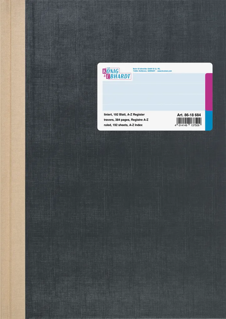 König & Ebhardt 8618684 Répertoire A4 ligné gris - Registre alphabétique