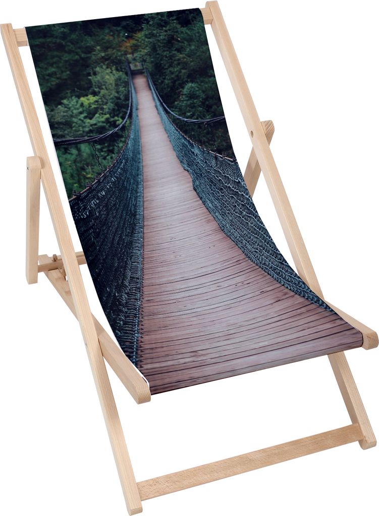 Dreamroots Liegestuhl klappbar Holz, Buchenholz bis zu 130 kg, Sonnenliege klappbar mit 3-stufiger Neigungsregulierung der Rückenlehne, Footbridge