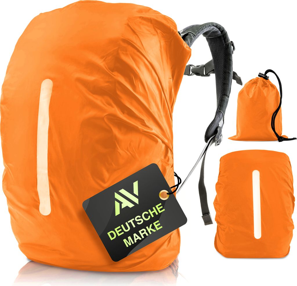 AVANA Regenschutz für Rucksäcke (56-70L) Wasserdichte Regenhülle Schulranzen Rucksack Cover reflektierender Rucksacküberzug Orange - Größe XL
