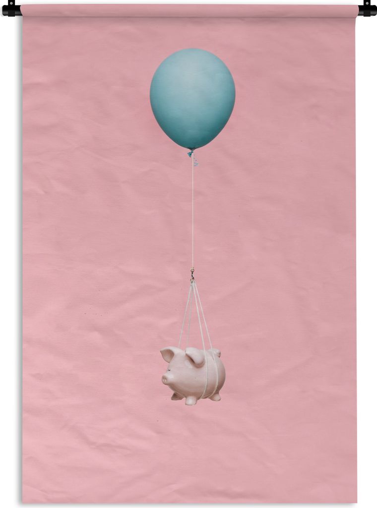 MuchoWow Wandteppich Wandbehang Sparschwein auf Ballon 60x90 cm Tapisserie Dekoration Wandtuch - Foto-Teppich - Abwaschbar