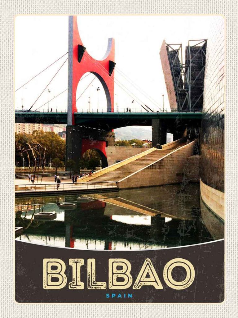 vianmo Holzschild 40x30 cm Bilbao Spanien Brücke Bildmotiv Reisemotiv Urlaub