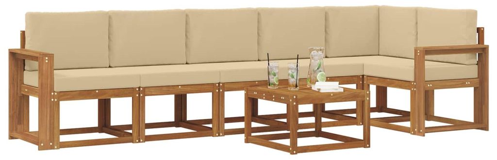"im Diskont"Outdoor-Sofagarnitur Moderne - HOMMIE - Gartenlounge Set/Outdoor Sofa - mit Kissen 7 pcs Natur und Beige - Gartensofas DEMöbel69565
