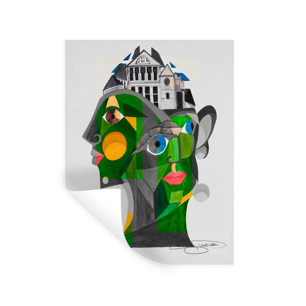MuchoWow Wandtattoo Wandsticker Wandaufkleber Abstrakt - Gesichter - Haus - Grün 90x120 cm Selbstklebend und Repositionierbar - Faltenfrei