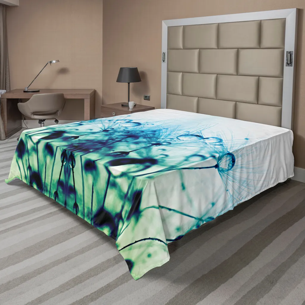 Drap housse décoratif floral 244x205 cm pour literie moderne turquoise