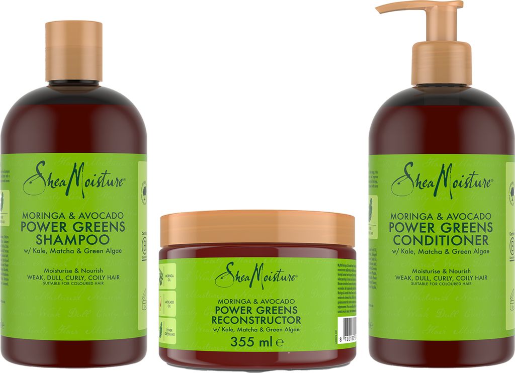 SheaMoisture Moringa & Avocado Power Greens - sulfatfreies Shampoo, Conditioner & Haarmaske, 3-teiliges Set