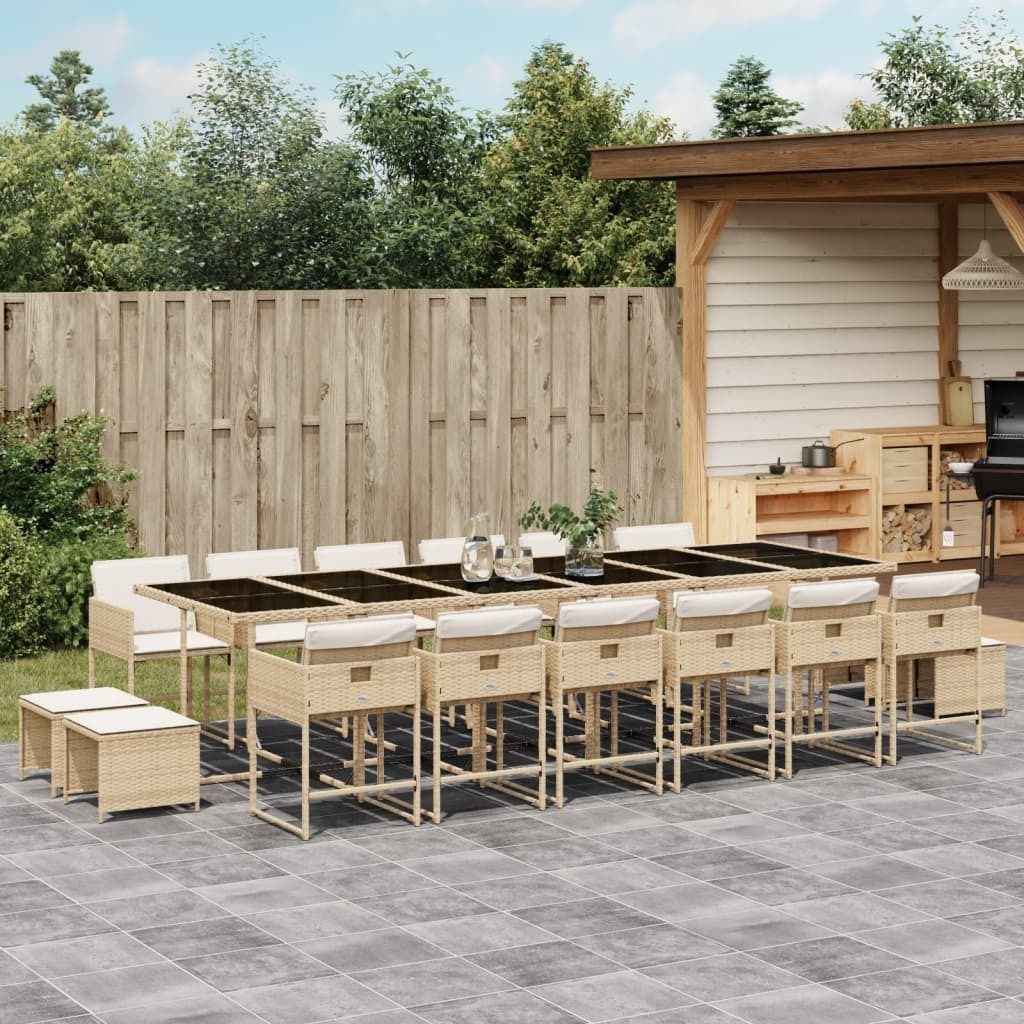 "Rabatt" 17-tlg. Garten-Essgruppe - mit tishe & Stuhl - mit Kissen Beige Poly Rattan - Lounge-Dining set CC9372