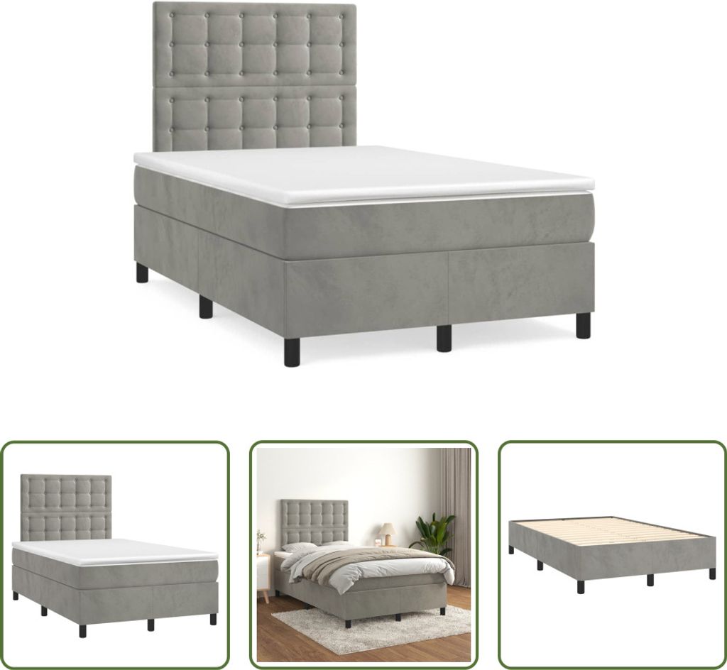 The Living Store Boxspringbett mit Matratze Hellgrau 120x190 cm Samt