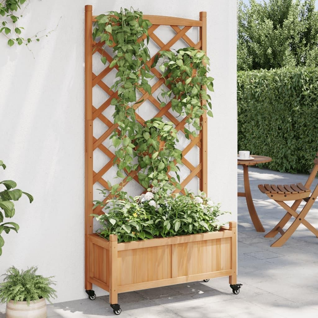 vidaXL Bac à plantes avec treillis et roulettes Marron Image du produit 